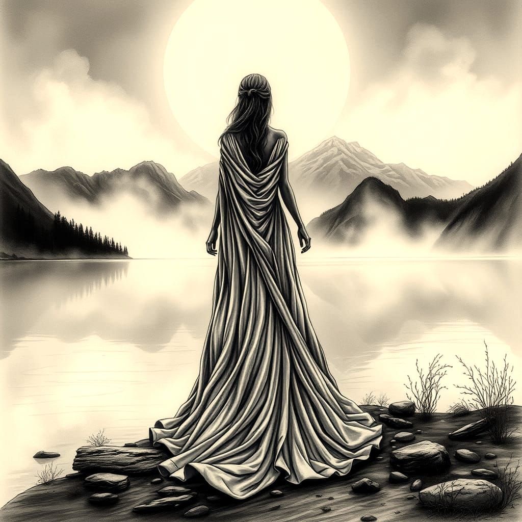 Mystical Woman Emerges from Mountain Lake