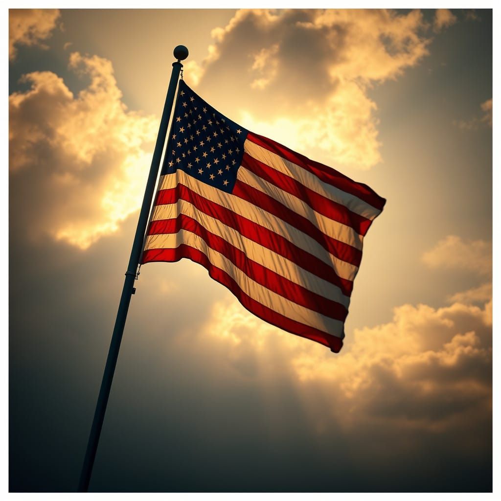 American Flag Waving in Dramatic Skies