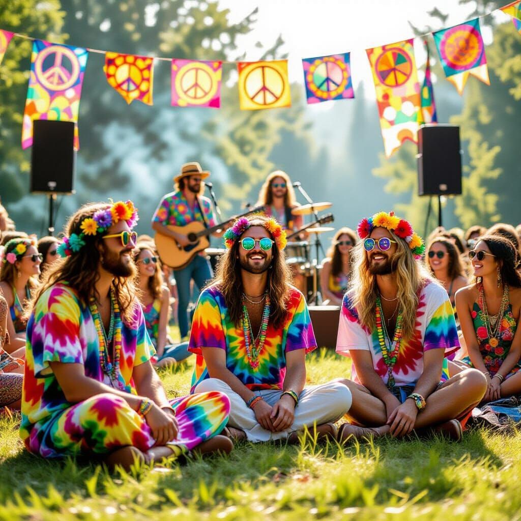 Psychedelic 1960s Hippie Music Festival Scene