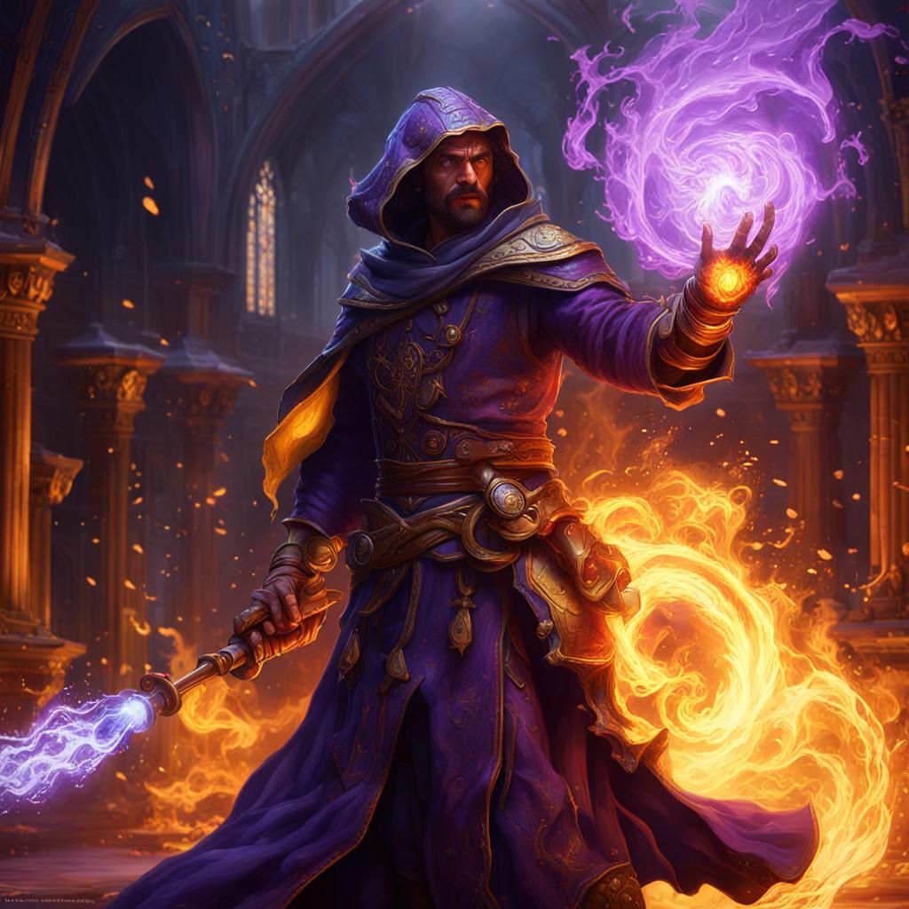 Mage Casting Firestorm: Dark Fantasy Art