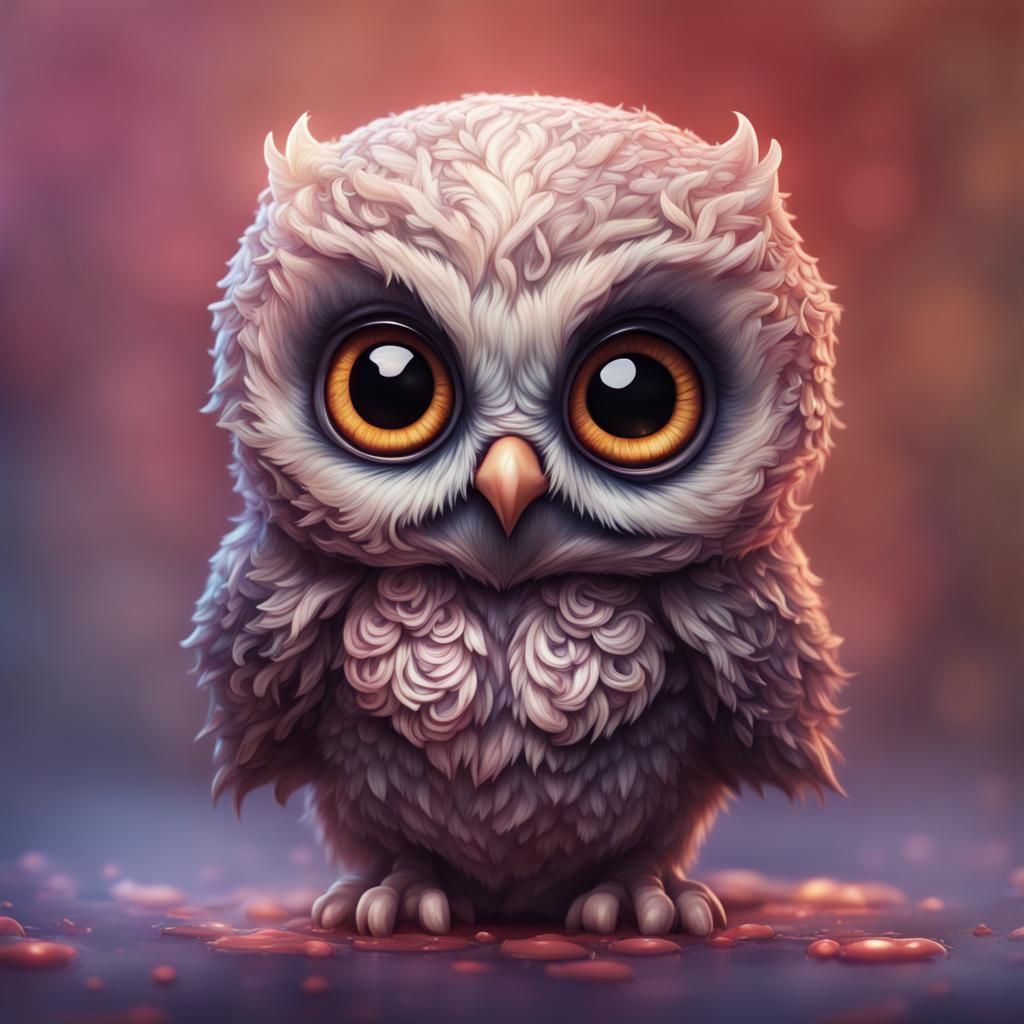 Adorable Realistic Chibi Owlet Vampire in Splash Art