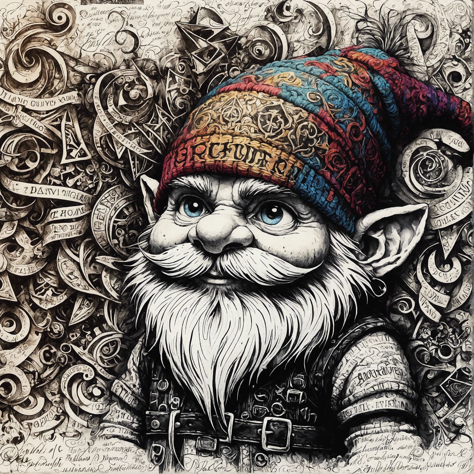 Punk Gnome Calligraphy Tattoo Digital Art