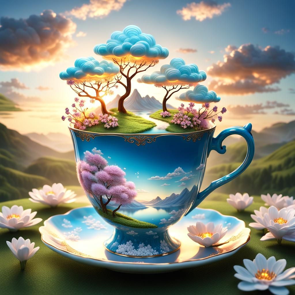 Glowing Spring Cloud Teacup with Crystal Flowers