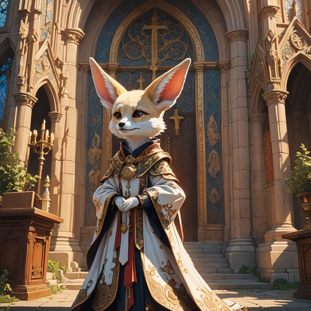 Anime Fennec Fox Cleric at Church