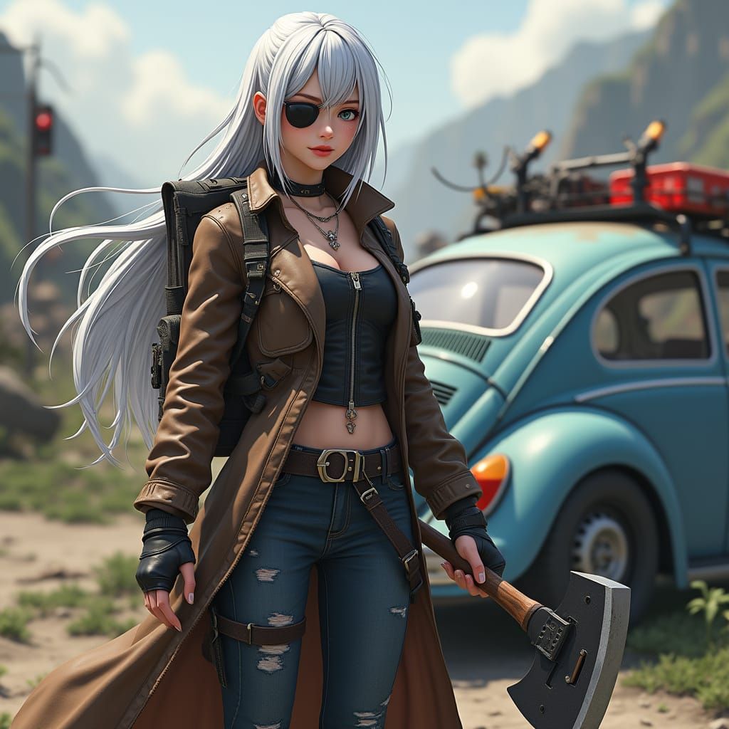 Cyberpunk Apocalypse Warrior in Anime-Inspired 3D