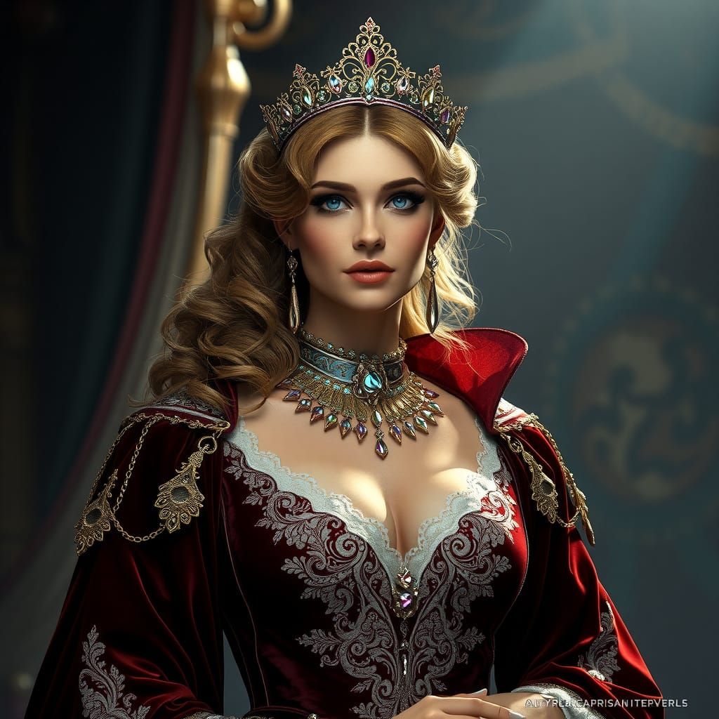 Elegant Princess Portrait in Opulent Velvet and Lace