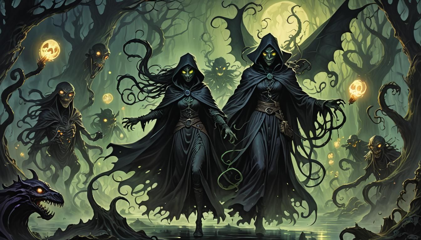 Eerie Surreal Artwork: Witch Riding Spectral Phantom