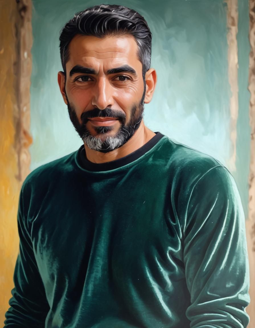 Happy Man in Green Velvet, Impressionist Portrait