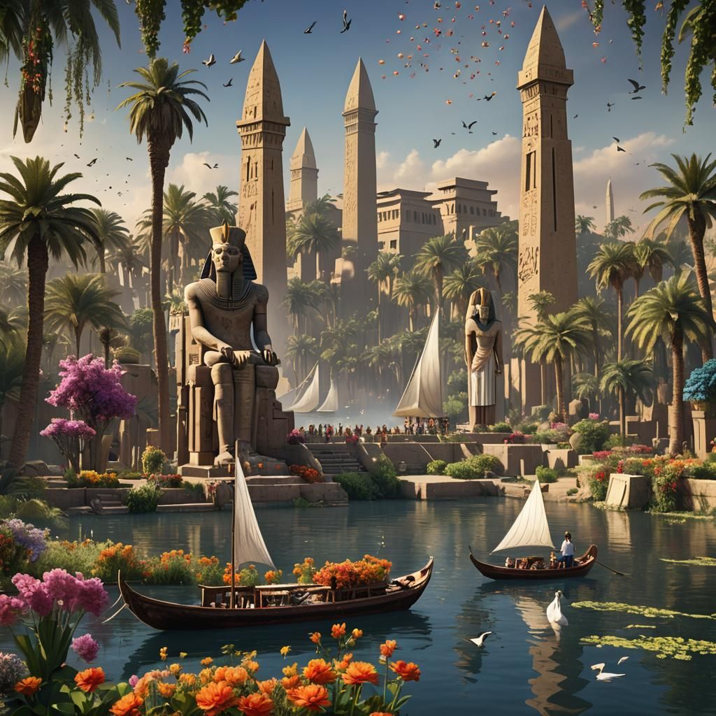 Luxor Temple: Detailed Matte Painting with Nile River
