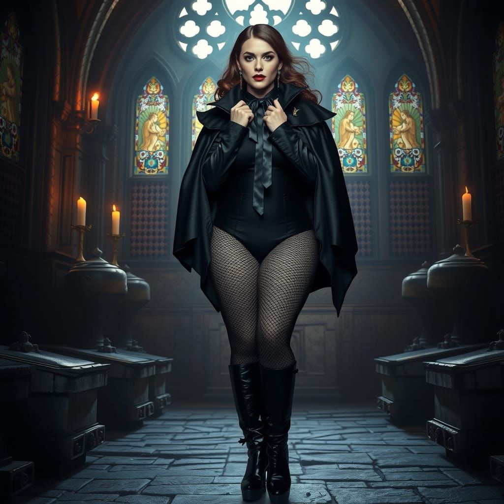 Elegant Vampire Countess in Dark Castle Elegance