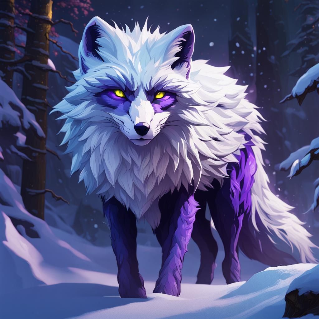 Hyperdetailed Snow Fox in Dark Fantasy Style