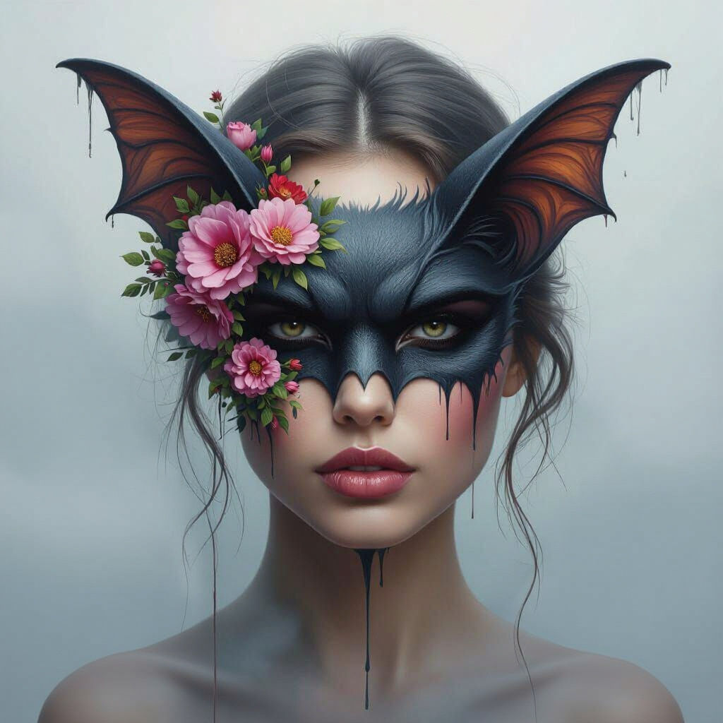 Woman to Bat Transformation: Hyperrealistic Oil Painting