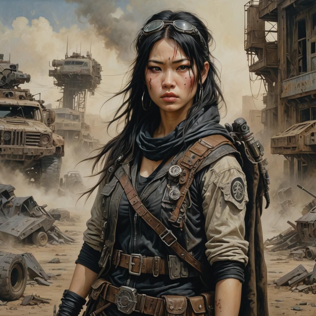 Aya Nakamura as Post-Apocalyptic Raider in Dark Fantasy Styl...