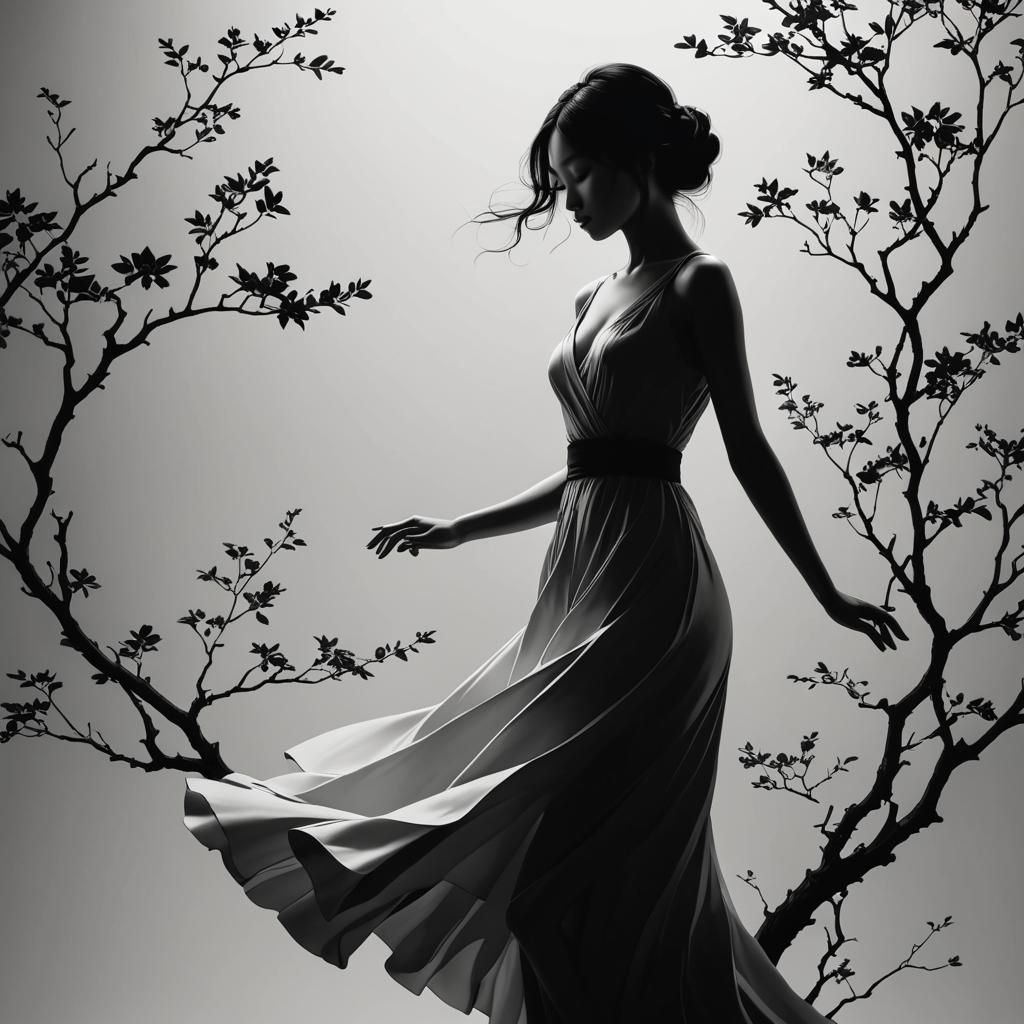 Elegant Silhouette in High Contrast Digital Painting
