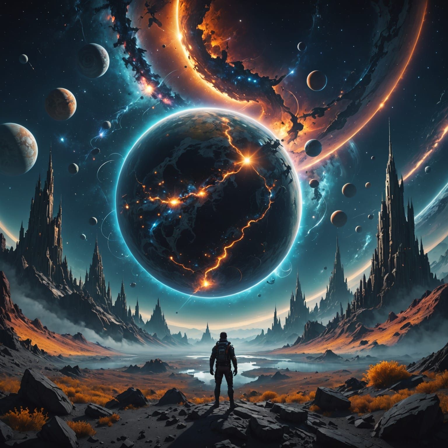 Intricate Space-Time Continuum in Vibrant, Fantastical Art