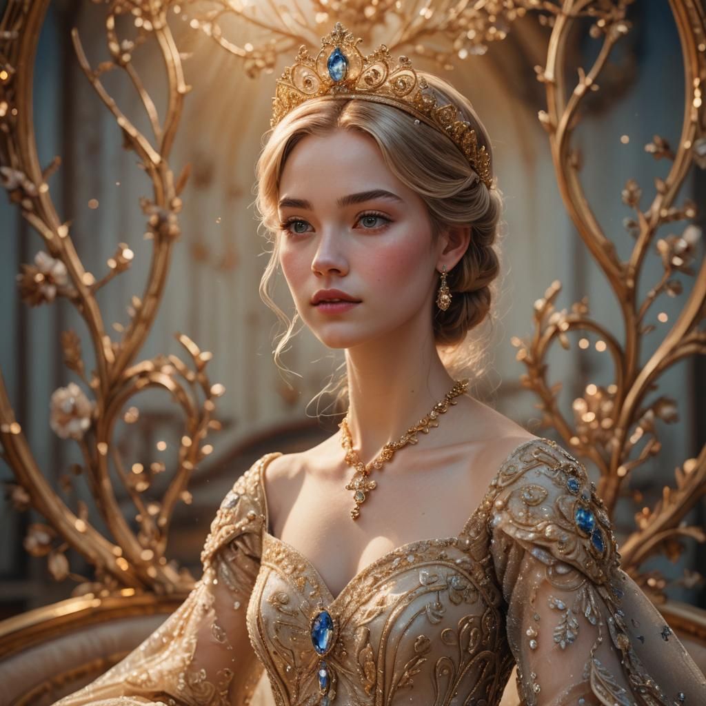 Cinderella Portrait in Anime Style with Glowing Tiara