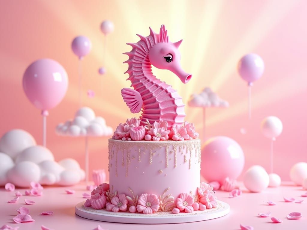 Pink seahorse cake topper