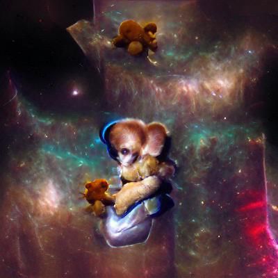 Chihuahua's Cosmic Cuddle: A Dog and Teddy Bear in Space