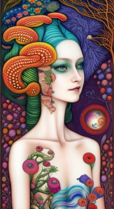 Surreal Brain Network in Watercolor with Fractal Elements