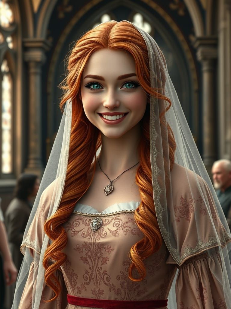 Medieval Princess in Radiant Rose Gold Wedding Attire