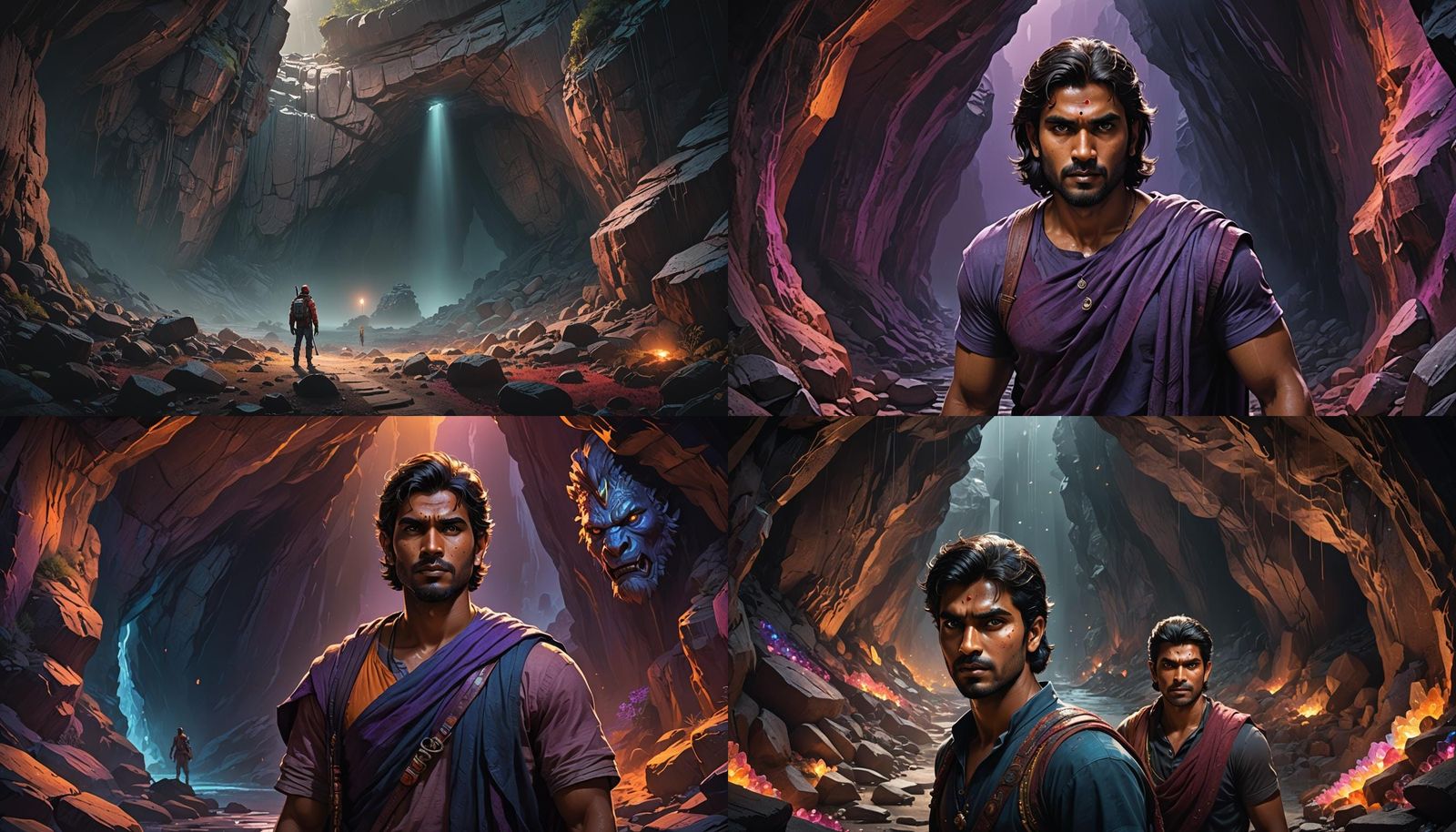 Arjun at Cave Entrance: Hyperrealistic Splash Art