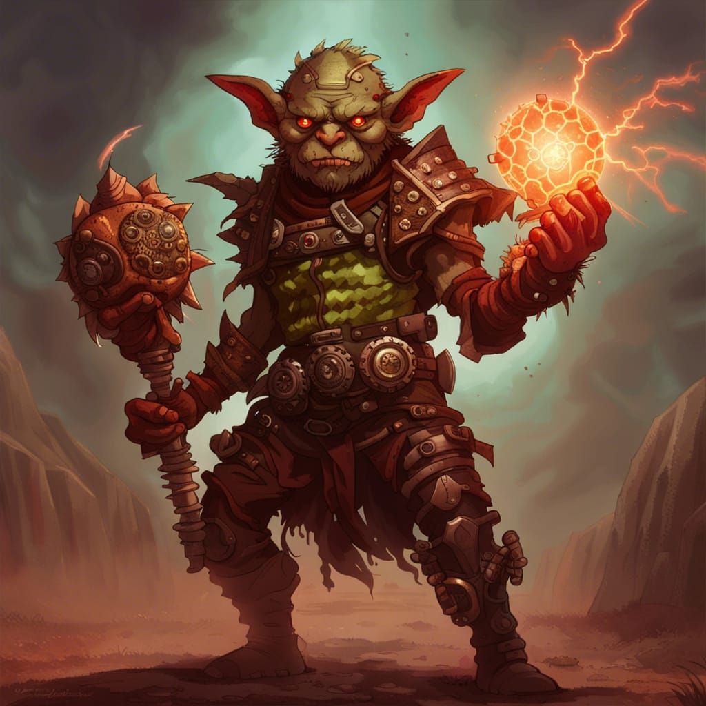 Steampunk Goblin Shaman in Oil Fields