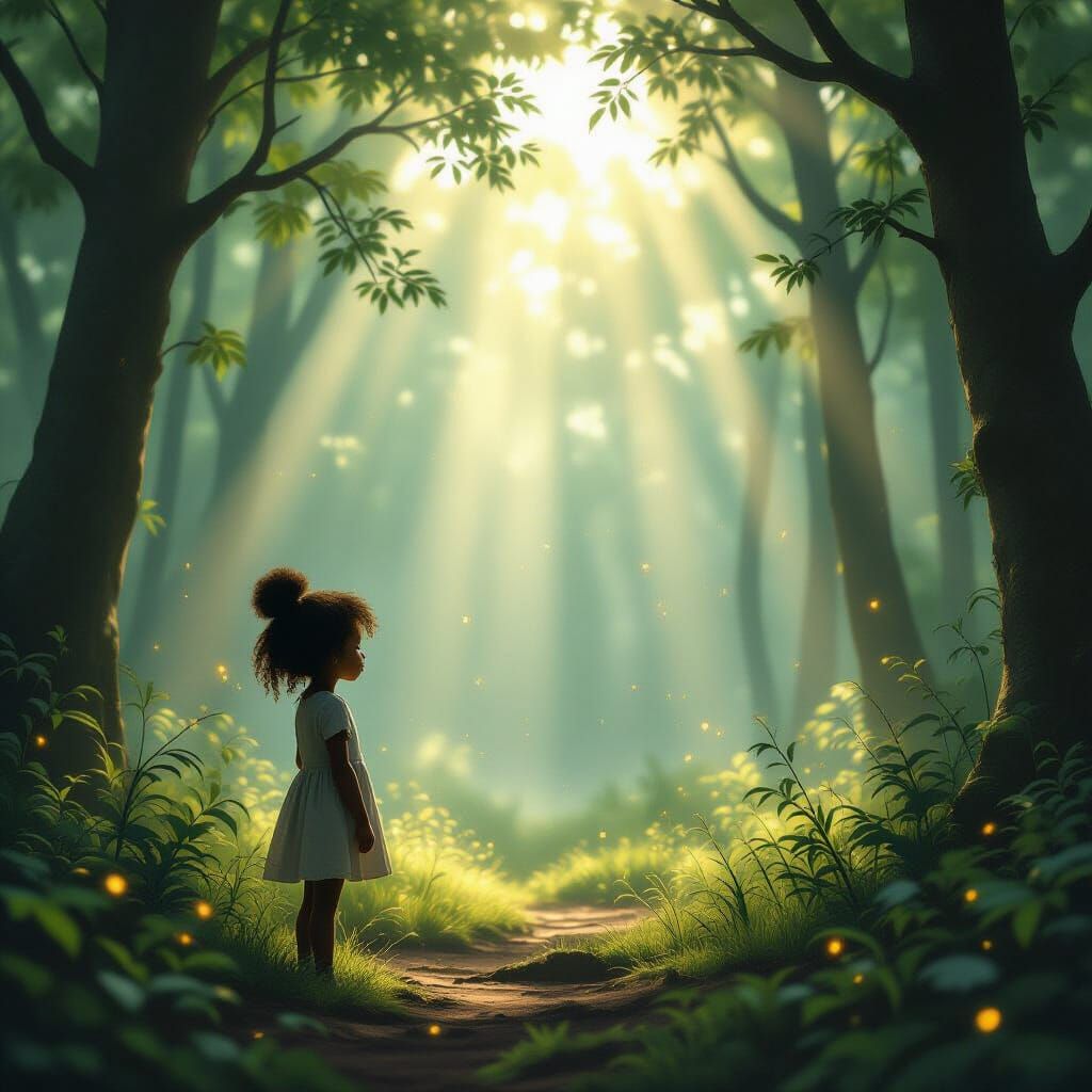 Lost Girl in Misty Forest, Hyperrealistic Digital Painting