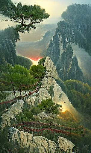 Huashan National Park at Sunrise: Hyperdetailed Painting