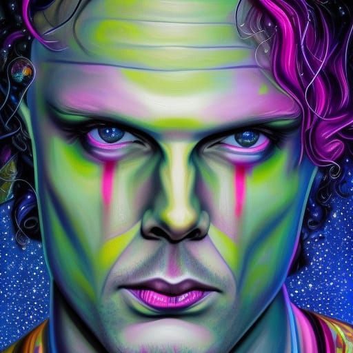 Ville Valo Portrait with Luminous Sparkles as Oil Painting