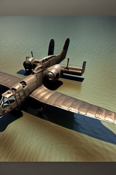 World War 2 Plane Wreck in River: 3D Render