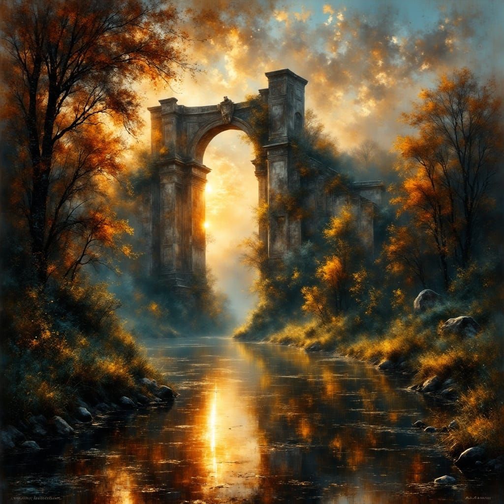 Epic Cinematic Park Ruins at Dusk Digital Matte Painting