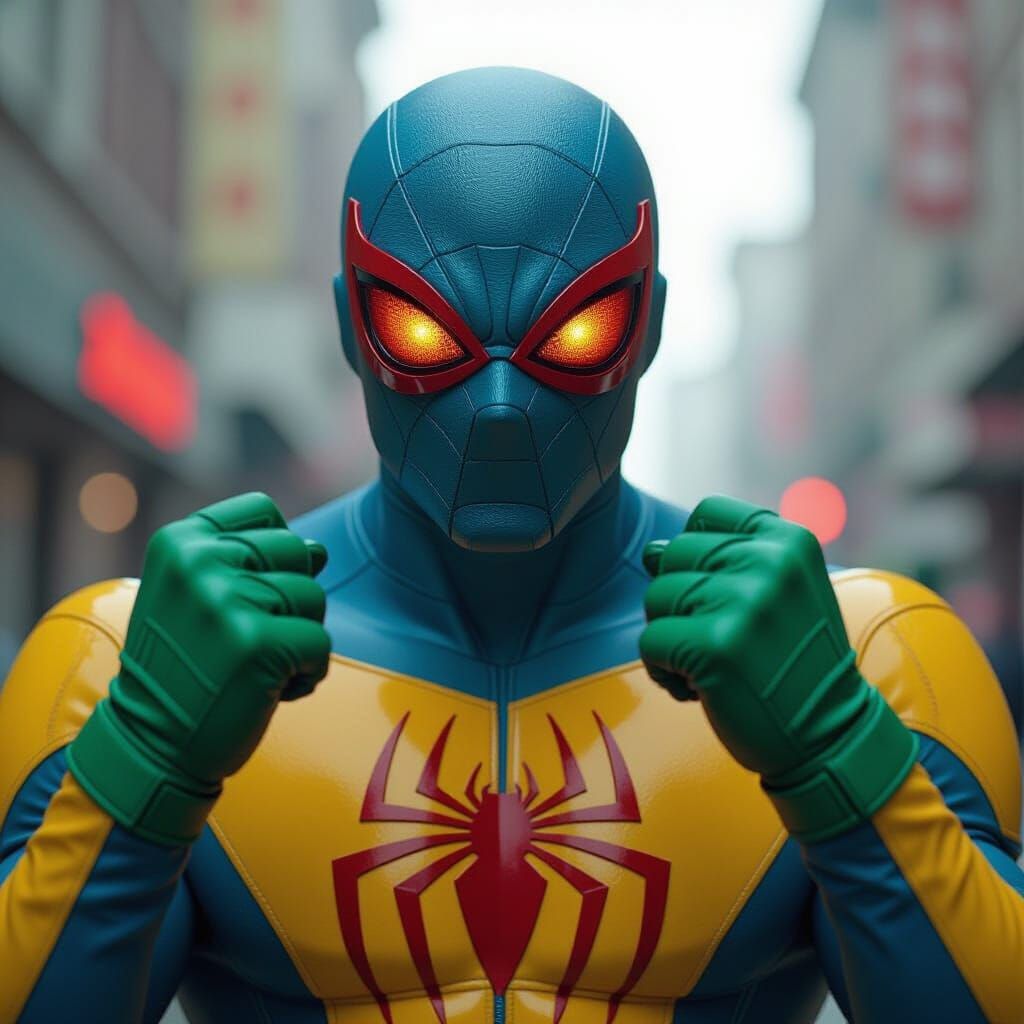 Masked Hero in Metallic Suit: Cinematic Concept Art