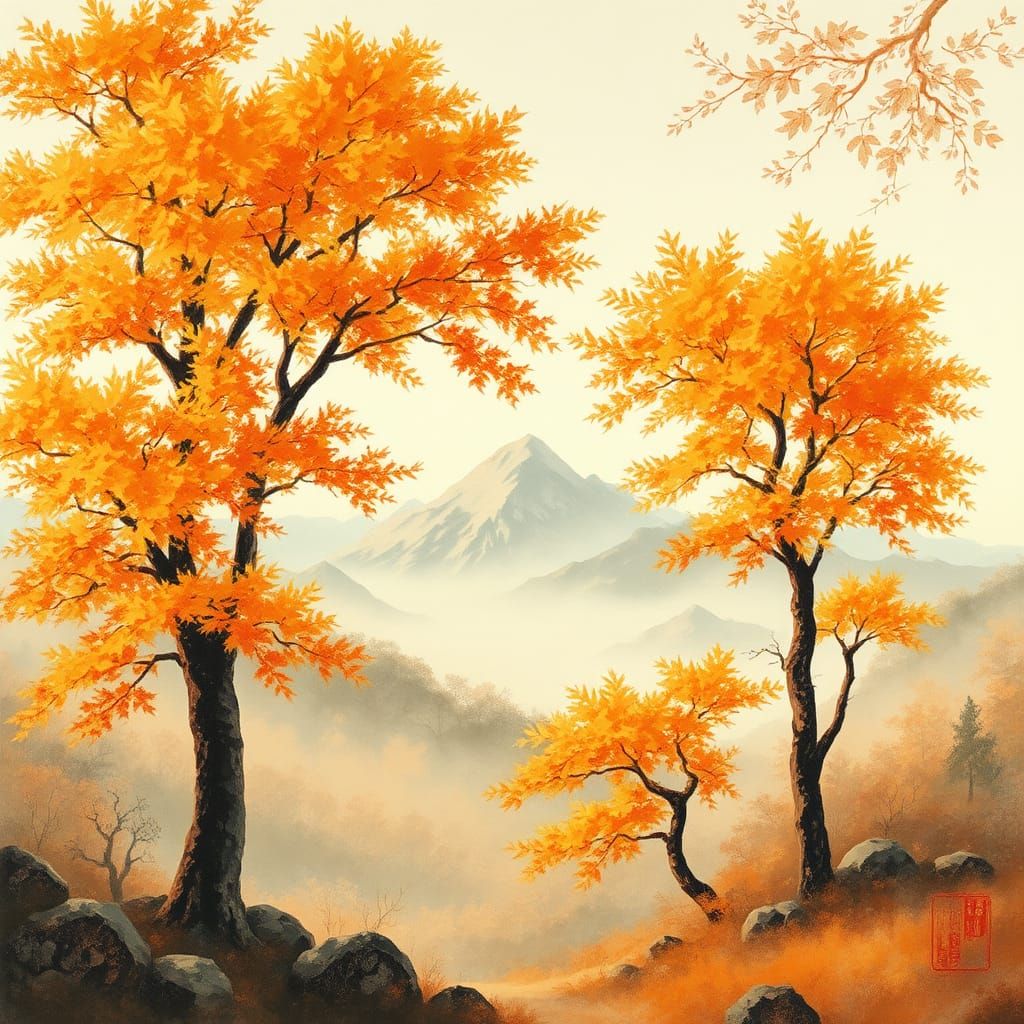 Autumn Landscape in Chinese Painting Style