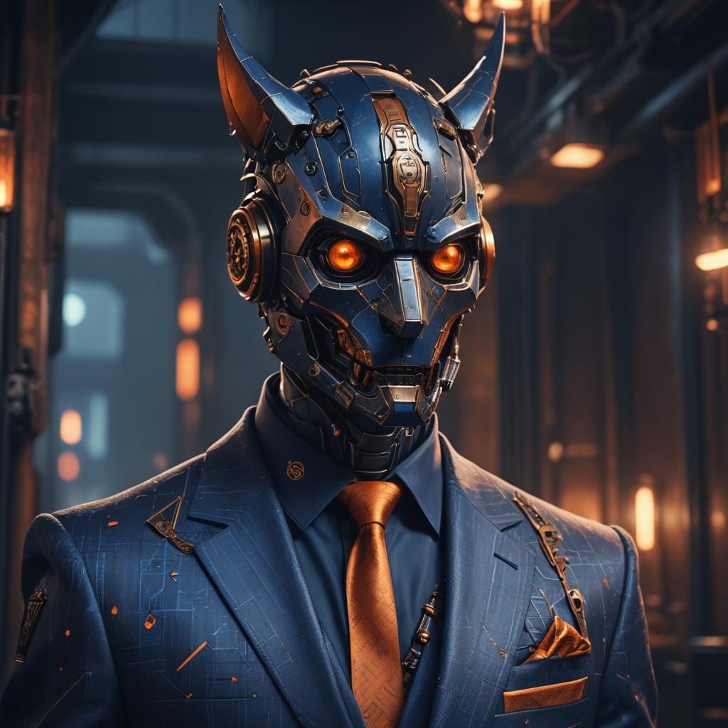 Robotic Bat Head Man in Dark Fantasy Style