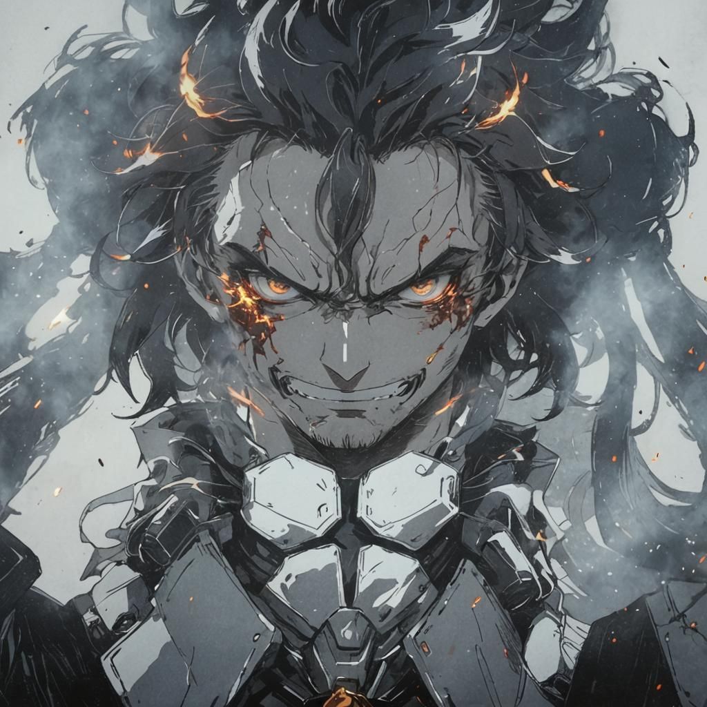 Heroic Leon in Fiery Manga Style