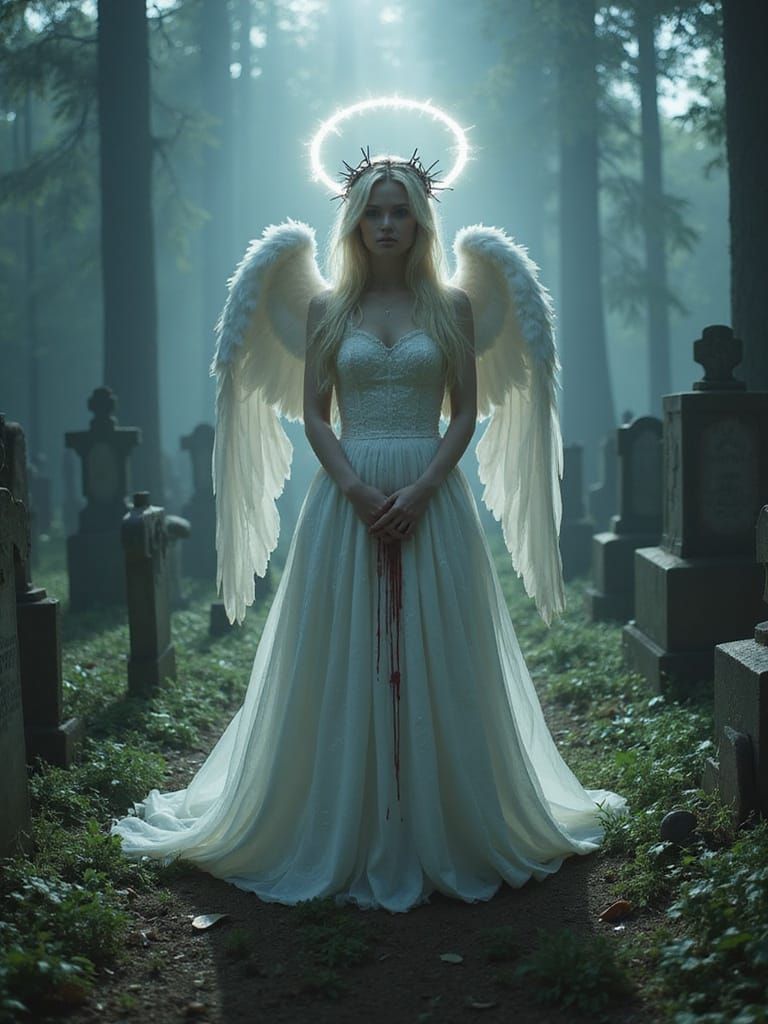 Angelic Figure in Graveyard with Luminous Halo