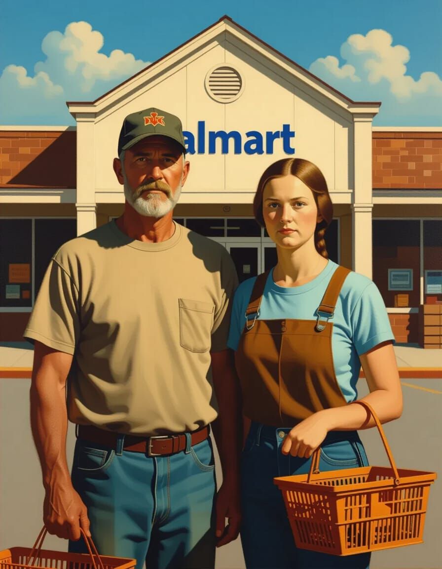 American Gothic Walmart Customers in Grant Wood Style