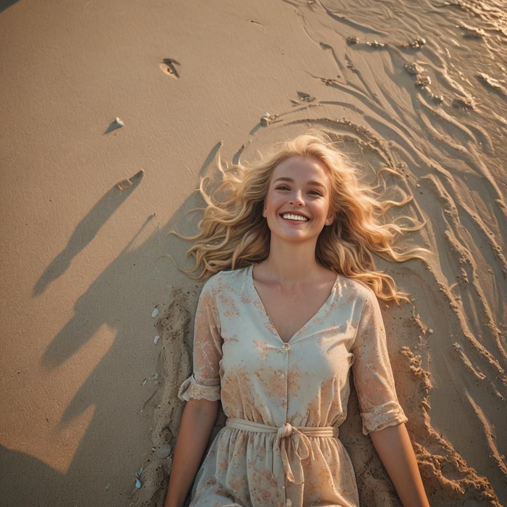 Ethereal Blonde Beauty Basks in Sunset Paradise