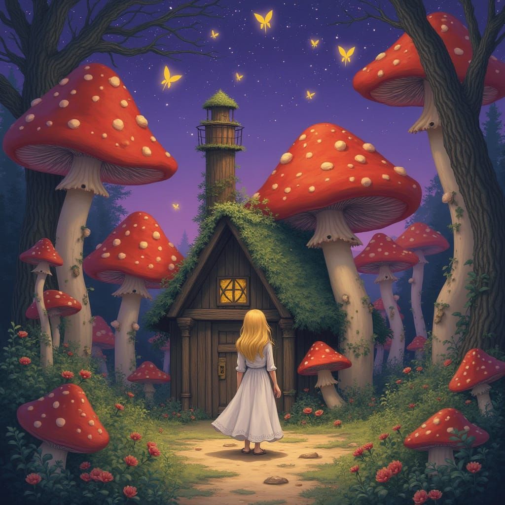 Whimsical Forest Cabin Scene in Miyazaki-Inspired Style