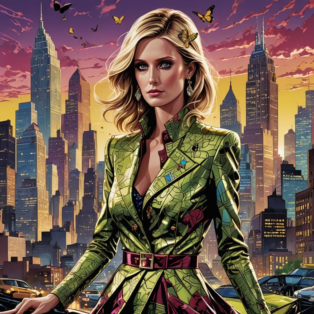 Nicky Hilton in High Fashion Comic Book Art