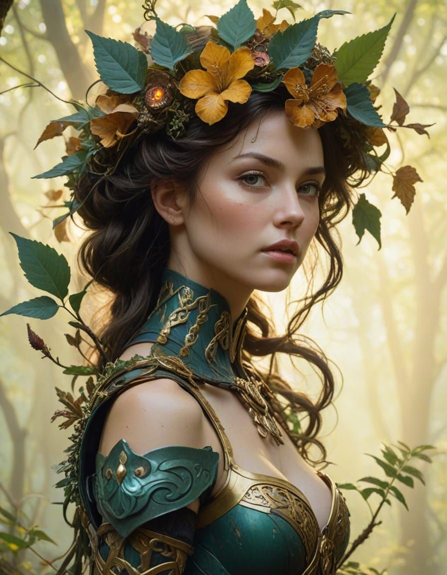 Mystical Celtic Warrior in Ancient Forest Digital Painting