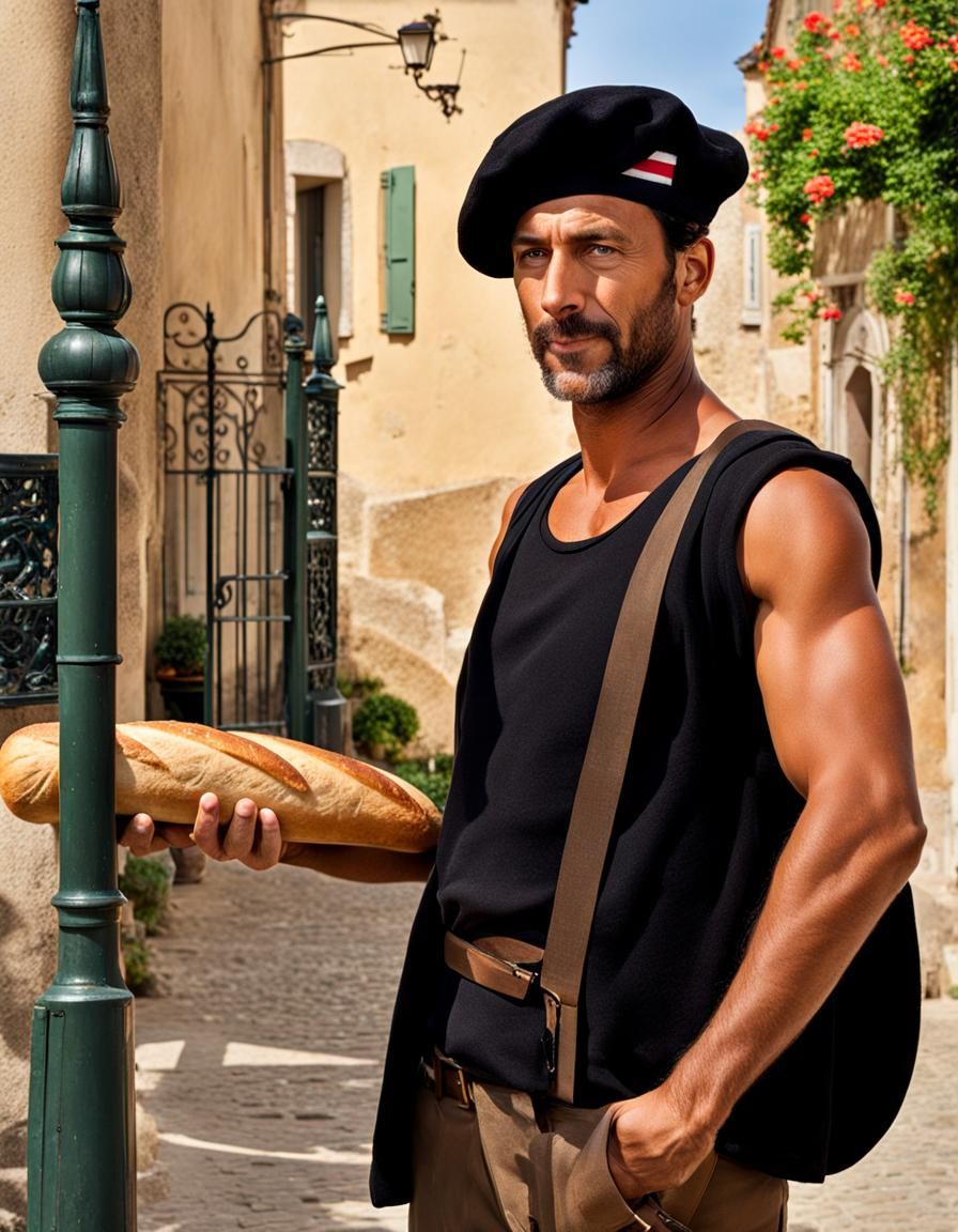Frenchman with Beret and Baguette Stereotype