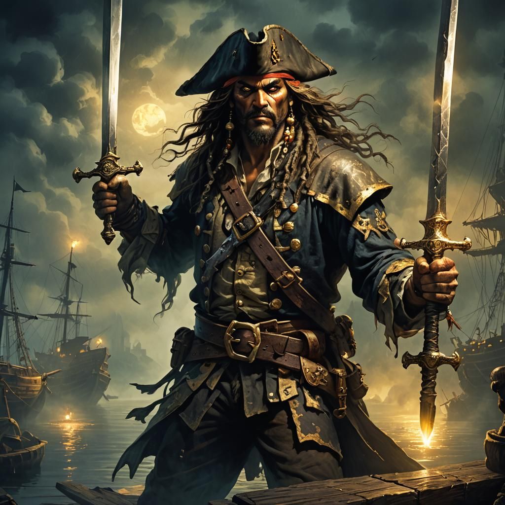 Pirate with Golden Sword in Golden Age Illustration