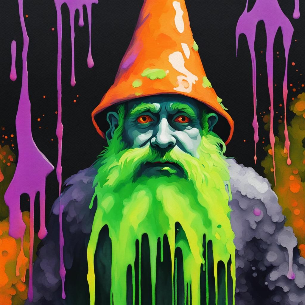 Scary Halloween Gnome in Gouache Style