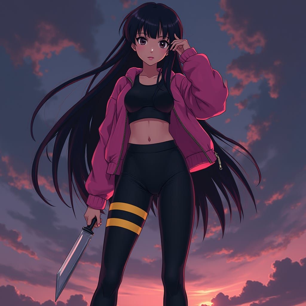 Anime Girl with Knife in Studio Trigger Style