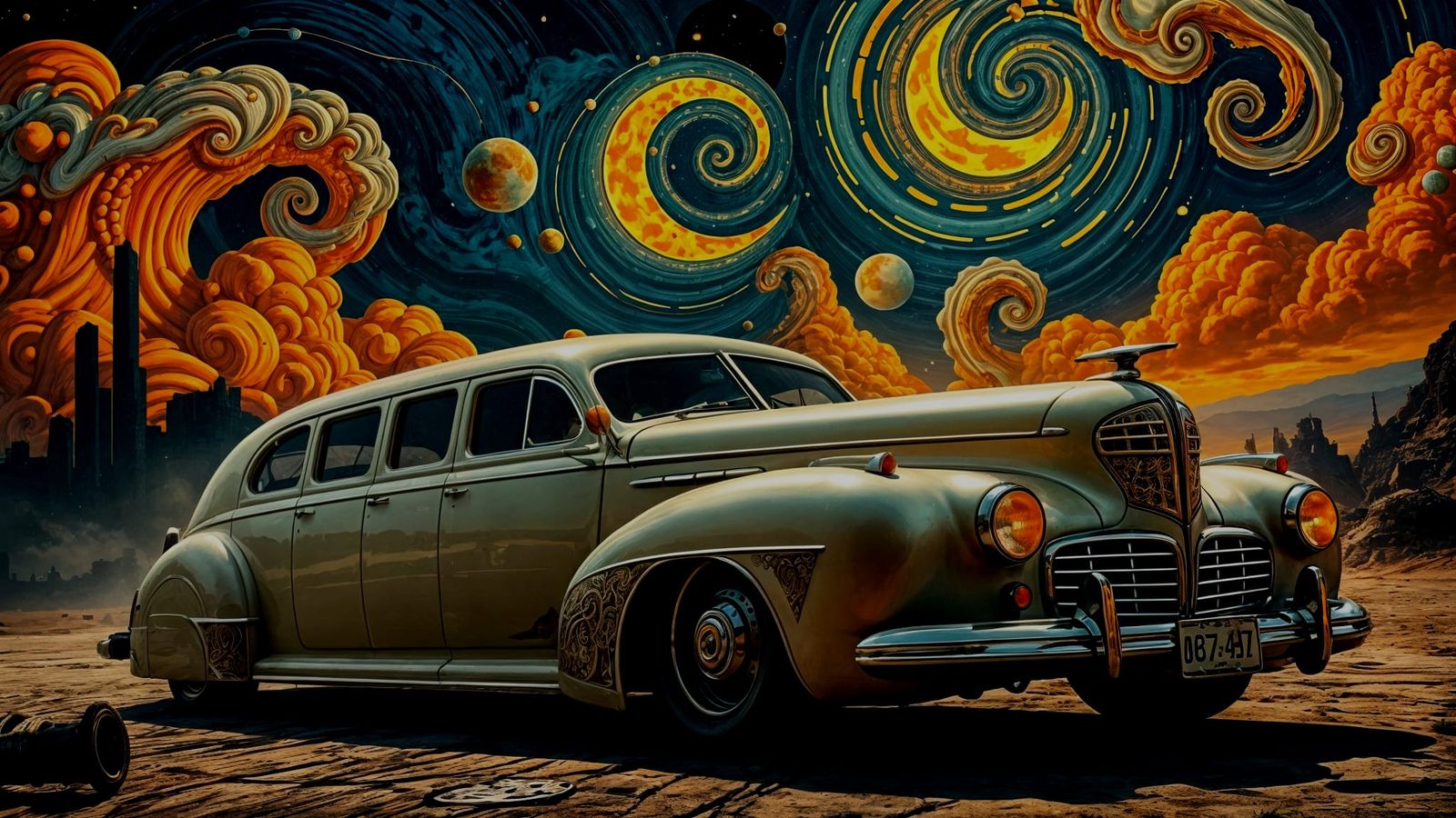 Steampunk Limousine in Post-Apocalyptic Dreamscape