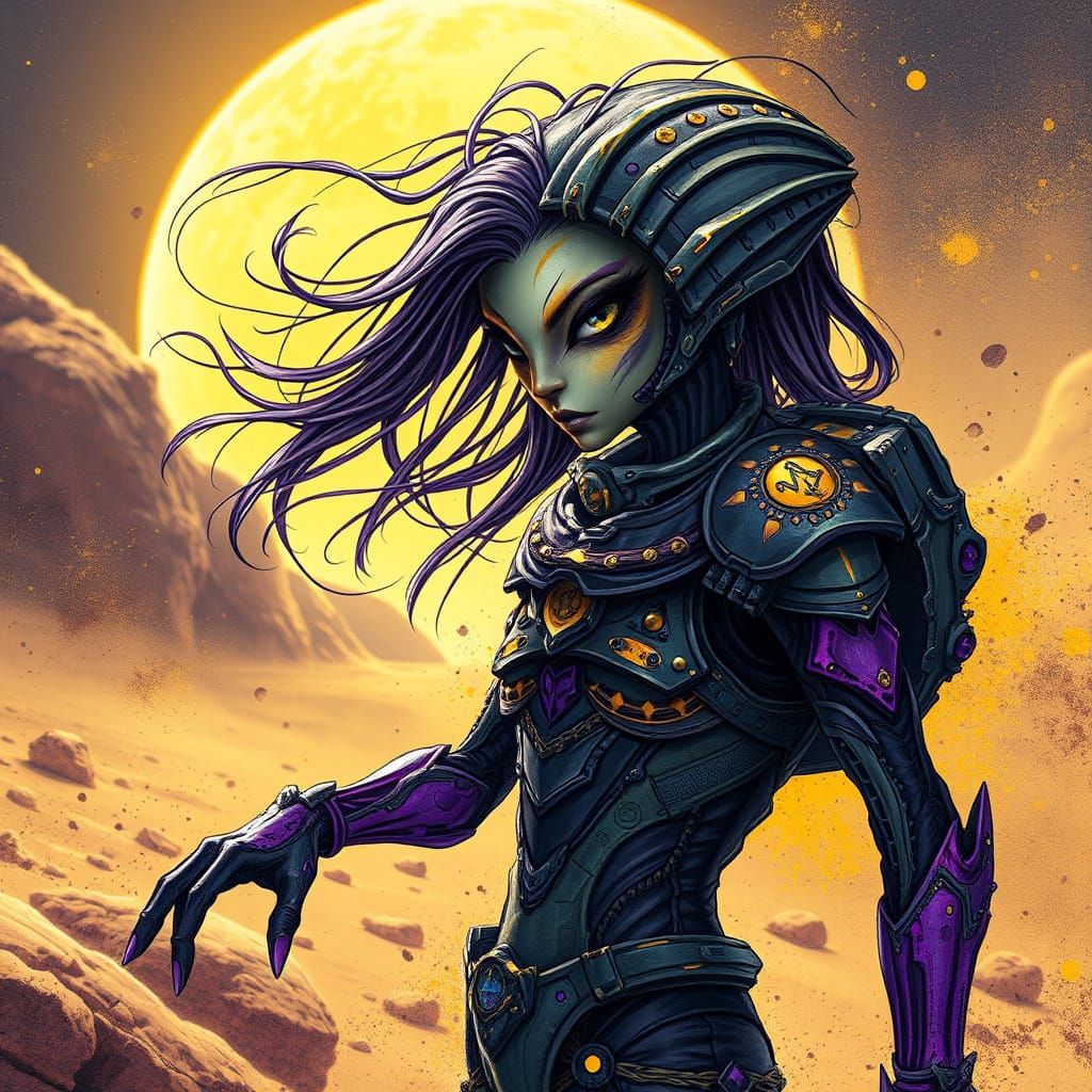 Alien Gothic Spacesuit Exploration in Splatter Art Style