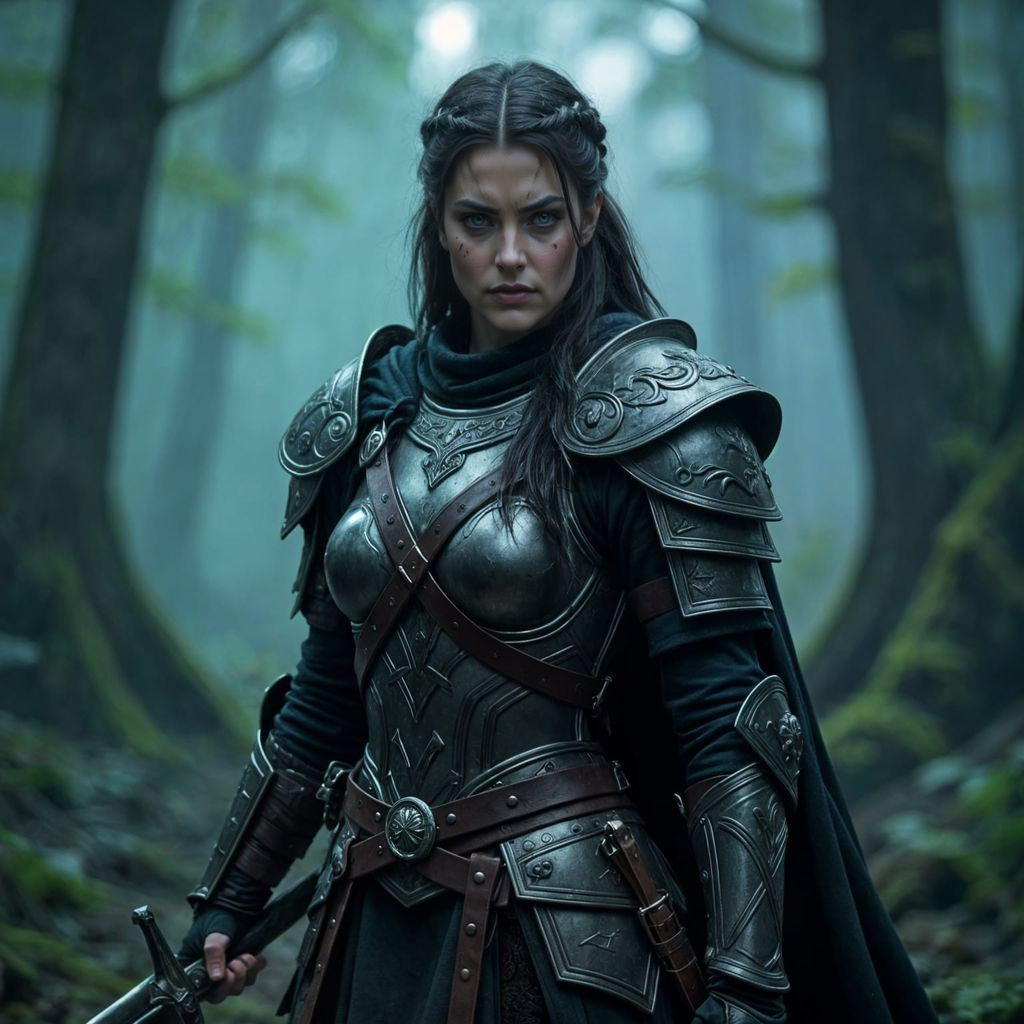Norse Warrior Princess in Dark Fantasy Forest