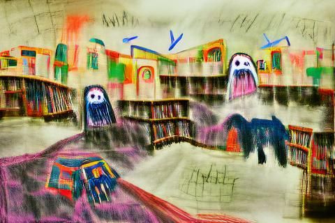 Haunted Library: An Abstract Maximalist Storybook Illustrati...