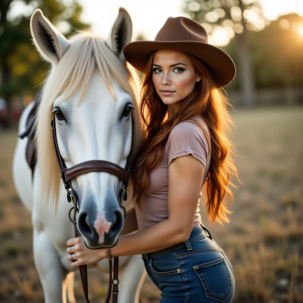 Classical Cowgirl Elegance in Close-Up Portrait